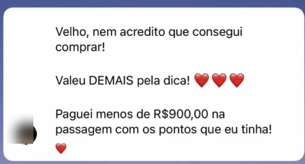Depoimento de aluna sobre primeira compra de passagem com pontos